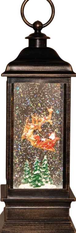 Anna's Collection automatische sneeuwbol lantaarn slee met verlichting 10 x 10 x 28 cm