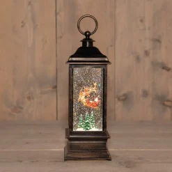Anna's Collection automatische sneeuwbol lantaarn slee met verlichting 10 x 10 x 28 cm