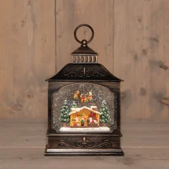 Anna's Collection automatische sneeuwbol lantaarn huis met verlichting 18 x 18 x 27 cm