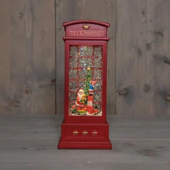 Anna's Collection automatische sneeuwbol telefooncel rood met verlichting 10 x 10 x 25 cm