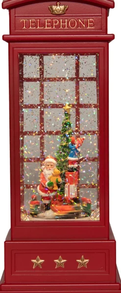 Anna's Collection automatische sneeuwbol telefooncel rood met verlichting 10 x 10 x 25 cm