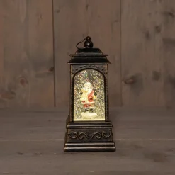 Anna's Collection automatische sneeuwbol lantaarn kerstman bruin met verlichting 13 x 13 x 25,5 cm
