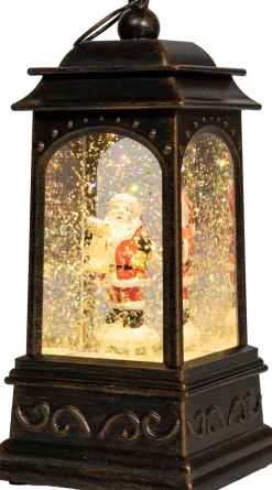Anna's Collection automatische sneeuwbol lantaarn kerstman bruin met verlichting 13 x 13 x 25,5 cm