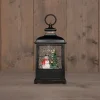 Anna's Collection automatische sneeuwbol lantaarn sneeuwpop zwart met verlichting 11 x 15,5 x 27 cm