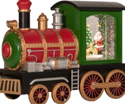 Anna's Collection automatische sneeuwbol trein rood / groen met verlichting 16,7 x 22 x 9,8 cm