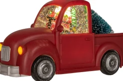 Anna's Collection automatische sneeuwbol auto rood met verlichting 19 x 27 x 14,5 cm