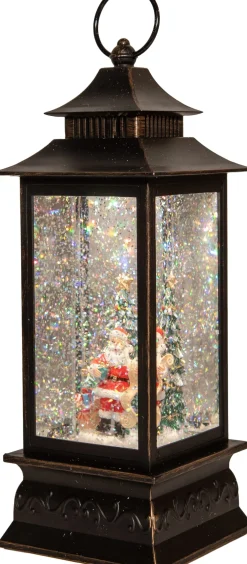 Anna's Collection automatische sneeuwbol lantaarn kerstman zwart met verlichting 15 x 15 x 29 cm