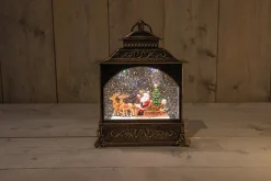 Anna's Collection automatische sneeuwbol lantaarn kerstman bruin met verlichting 22 x 8 x 29 cm