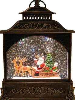 Anna's Collection automatische sneeuwbol lantaarn kerstman bruin met verlichting 22 x 8 x 29 cm