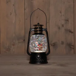 Anna's Collection automatische sneeuwbol lantaarn kerstman bruin met verlichting 13,3 x 24,5 x 14 cm