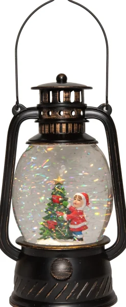 Anna's Collection automatische sneeuwbol lantaarn kerstboom bruin met verlichting 13,3 x 24,5 x 14 cm
