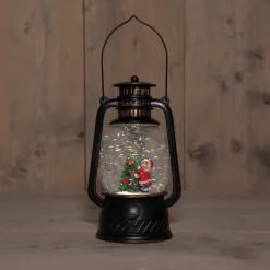 Anna's Collection automatische sneeuwbol lantaarn kerstboom bruin met verlichting 13,3 x 24,5 x 14 cm