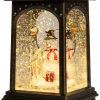 Anna's Collection automatische sneeuwbol lantaarn sneeuwpop bruin met verlichting 13 x 13 x 25,5 cm