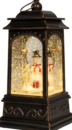 Anna's Collection automatische sneeuwbol lantaarn sneeuwpop bruin met verlichting 13 x 13 x 25,5 cm
