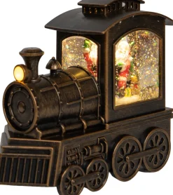 Anna's Collection automatische sneeuwbol trein bruin met verlichting 20,5 x 22,5 x 12,5 cm