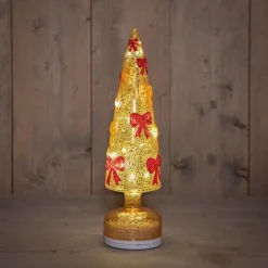 Anna's Collection decoratieboom strik goud / rood met verlichting D 9 H 34 cm