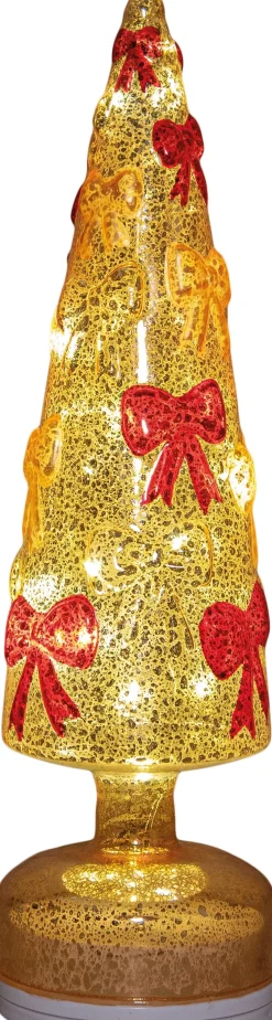 Anna's Collection decoratieboom strik goud / rood met verlichting D 9 H 34 cm