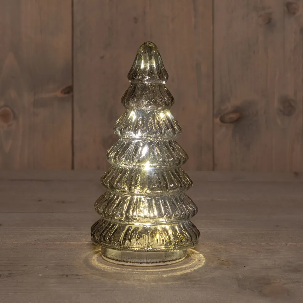 Anna's Collection decoratieboom Daron grijs met verlichting D 9,5 H 18,5 cm