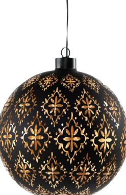 Anna's Collection kerstbal Jani bloem zwart met verlichting D 15 cm