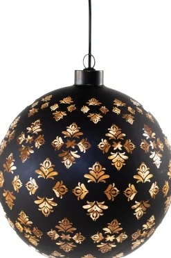 Anna's Collection kerstbal Jani blad zwart met verlichting D 15 cm