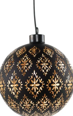Anna's Collection kerstbal Jani bloem zwart met verlichting D 12 cm