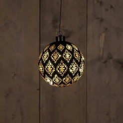 Anna's Collection kerstbal Jani bloem zwart met verlichting D 12 cm
