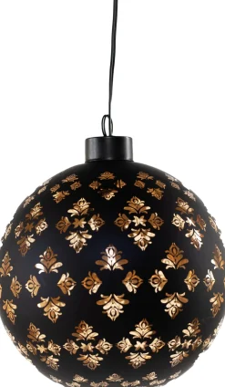Anna's Collection kerstbal Jani blad zwart met verlichting D 12 cm