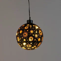 Anna's Collection kerstbal Kosmos zwart met verlichting D 10 cm