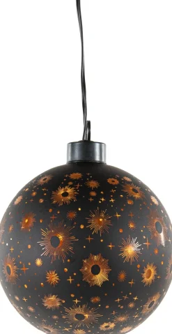 Anna's Collection kerstbal Kosmos zwart met verlichting D 10 cm