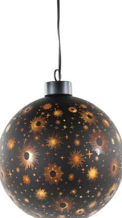 Anna's Collection kerstbal Kosmos zwart met verlichting D 12 cm