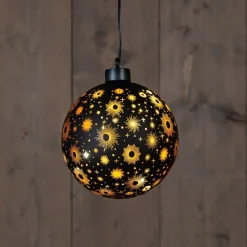Anna's Collection kerstbal Kosmos zwart met verlichting D 12 cm