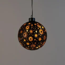 Anna's Collection kerstbal Kosmos zwart met verlichting D 12 cm