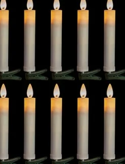 Anna's Collection kerstclip kaars wit met LED lampjes warm wit D 5 H 14 cm 10 stuks