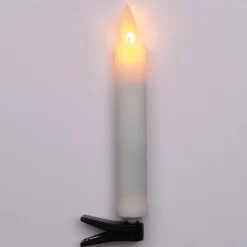 Anna's Collection kerstclip kaars wit met LED lampjes warm wit D 5 H 14 cm 10 stuks