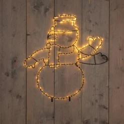 Anna's Collection kerstfiguur sneeuwman zwaaiend zwart met verlichting 62,5 x 61 x 4,5 cm