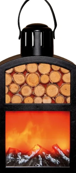 Anna's Collection kerstfiguur haard hout zwart met verlichting 14 x 10 x 27 cm