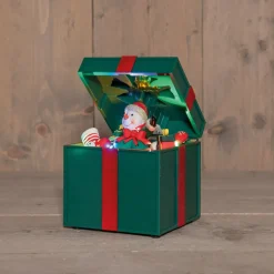 Anna's Collection kerstfiguur sneeuwpop in cadeau groen met verlichting 20 x 20 x 20 cm