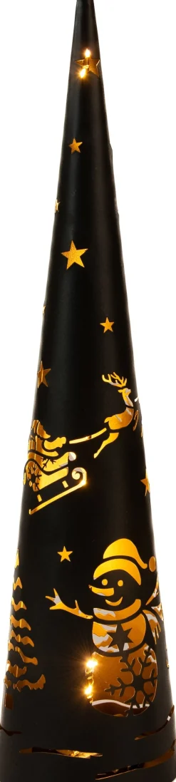Anna's Collection kerstfiguur Kirona kegel sneeuwpop zwart met verlichting D 12 H 50,5