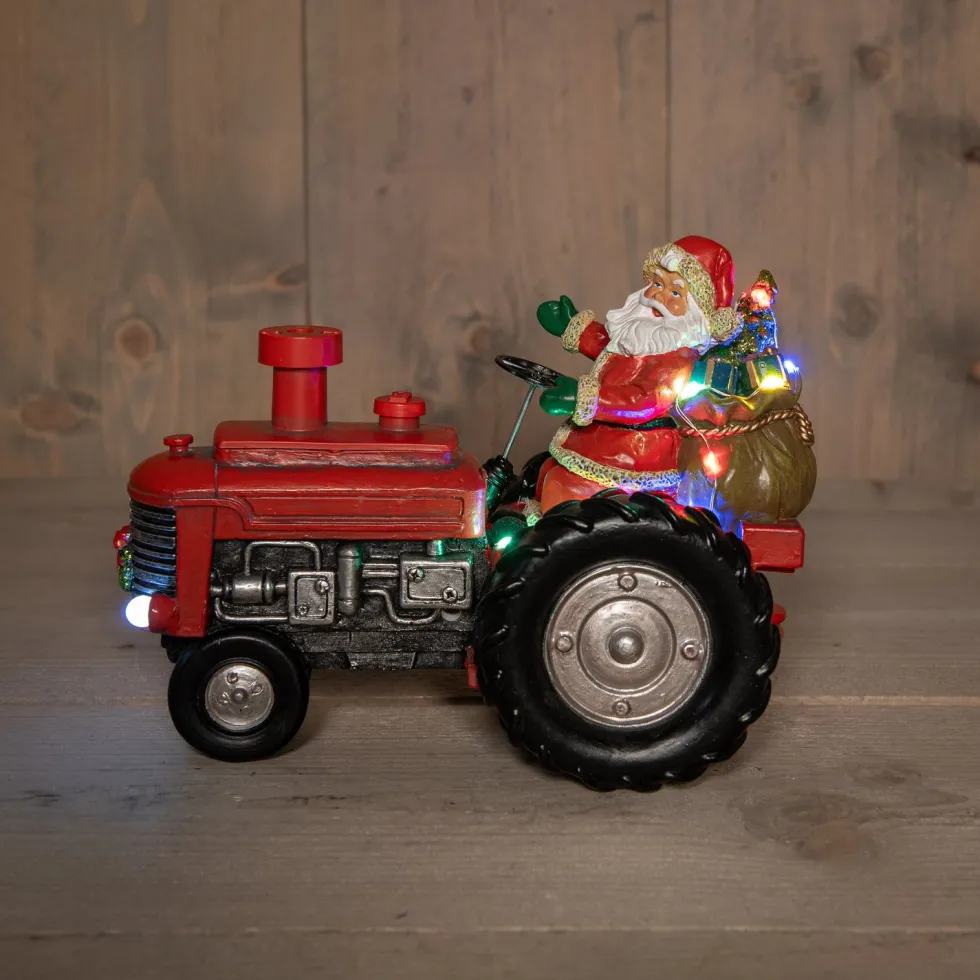 Anna's Collection kerstfiguur tractor met kerstman rood 21 x 16,5 x 27 cm