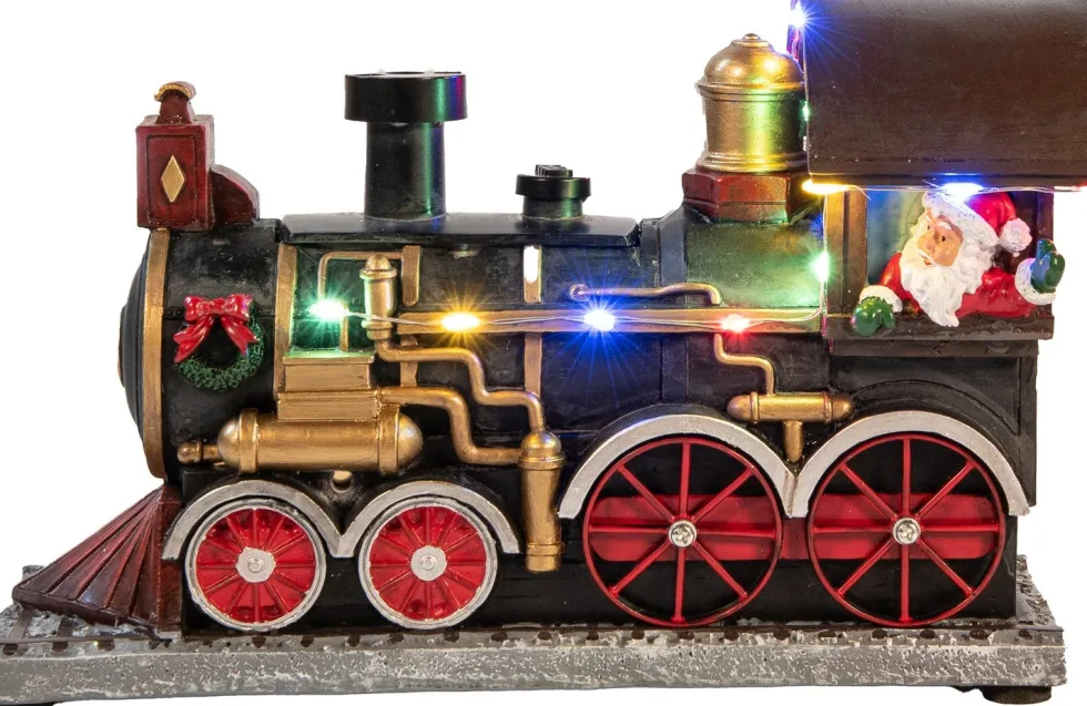 Anna's Collection kerstfiguur stoomtrein met kerstman 19 x 14,5 x 27,5 cm