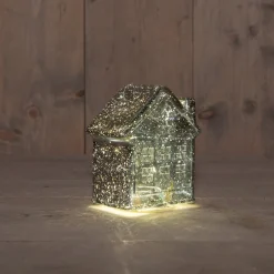 Anna's Collection kerstfiguur huisje antraciet met verlichting 12 x 12 x 14 cm