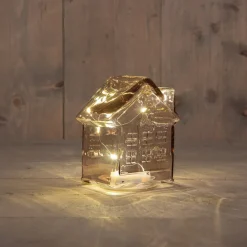 Anna's Collection kerstfiguur huisje roze met verlichting 12 x 12 x 14 cm