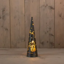 Anna's Collection kerstfiguur Kirona kegel sneeuwpop zwart met verlichting D 10 H 34,5