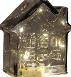 Anna's Collection kerstfiguur huisje grijs met verlichting 12 x 12 x 14 cm