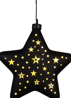 Anna's Collection kersthanger Cosma ster patroon zwart met verlichting 20 x 6,5 x 19 cm