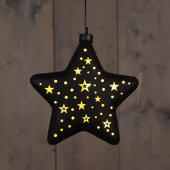 Anna's Collection kersthanger Cosma ster patroon zwart met verlichting 20 x 6,5 x 19 cm