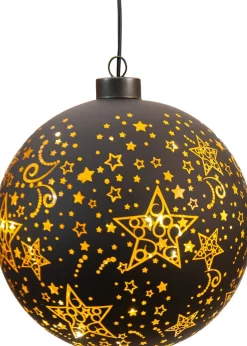 Anna's Collection kersthanger Stars bal zwart met verlichting D 15 cm