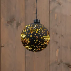 Anna's Collection kersthanger Stars bal zwart met verlichting D 12 cm