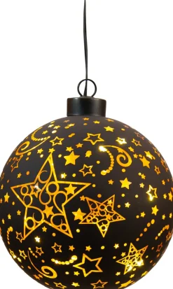 Anna's Collection kersthanger Stars bal zwart met verlichting D 12 cm