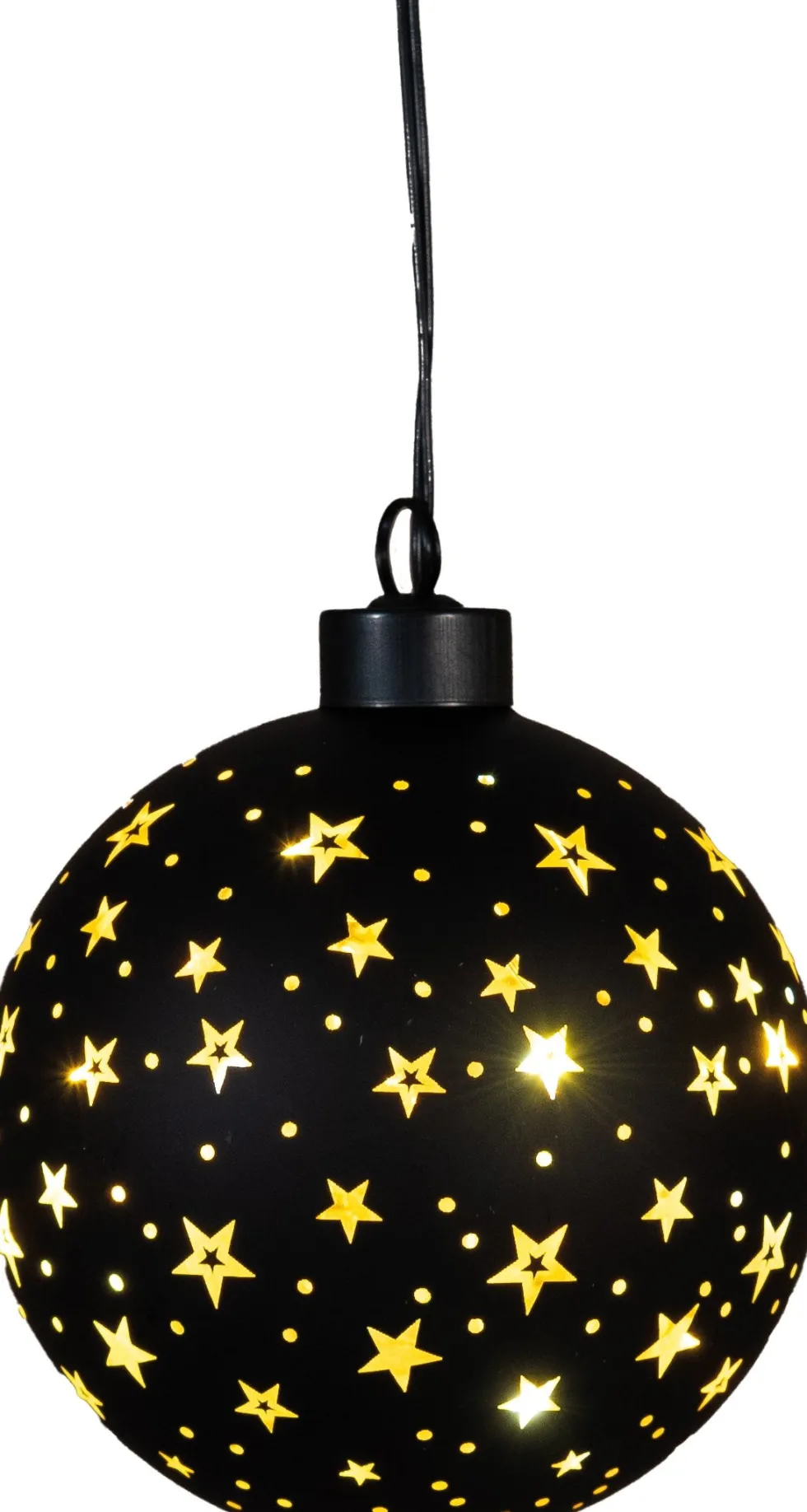 Anna's Collection kersthanger Cosma bal sterren zwart met verlichting D 11 cm